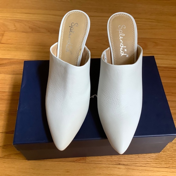 Splendid Nala Pointed Toe Wood Block Heel Leather Mule Snow White SZ 9.5 - Picture 5 of 15
